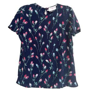 Emmanuel Ungaro Silk Blouse Shirt 42 Dark Floral Rose Bud Feminine Vintage